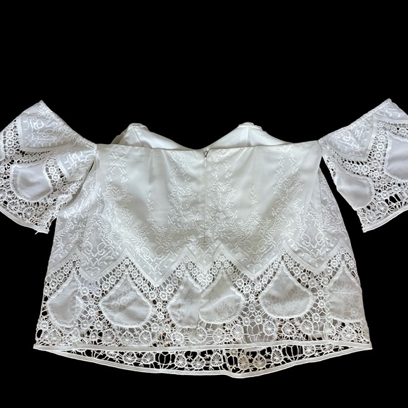 Lucy Paris White Lace Off-the-Shoulder Bustier Top Women’s Size S Eyelet Coastal - Picture 9 of 10